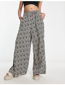 Object - Pantaloni a fondo ampio con stampa geometrica bianca e nera in coordinato-Multicolore
