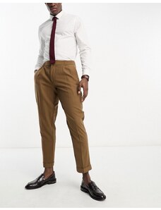 Harry Brown - Pantaloni cropped slim con vita elasticizzata marroni gessati