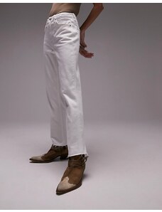 Topshop - Jeans dritti a vita medio alta bianchi con fondo grezzo-Bianco