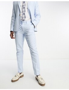 ASOS DESIGN - Pantaloni da abito slim in lino blu con motivo pied de poule