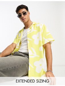 ASOS DESIGN - Camicia comoda giallo acceso con stampa a fiori e rever