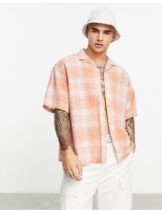 ASOS DESIGN - Camicia oversize squadrata in lino arancione a quadri con rever