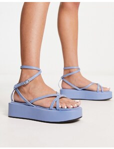 Truffle Collection - Sandali blu con suola flatform e fascette sottili allacciate alla caviglia