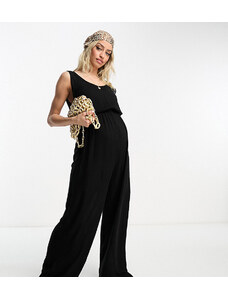 ASOS Maternity ASOS DESIGN Maternity - Tuta jumpsuit da spiaggia stropicciata nera-Black