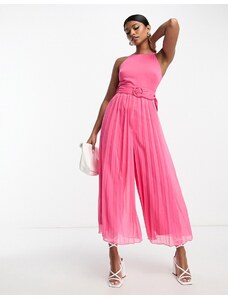 ASOS DESIGN - Tuta jumpsuit rosa a pieghe con cintura