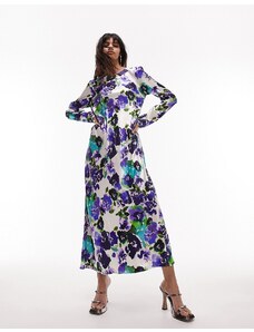 Topshop - Lea - Vestito lungo premium a maniche lunghe con stampa a fiori-Multicolore