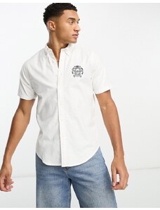 Abercrombie & Fitch - Camicia Oxford a maniche corte con logo bianca-Bianco