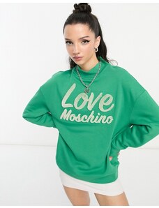 Love Moschino - Felpa accollata verde con logo