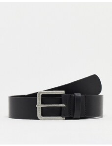 ASOS DESIGN - Cintura elegante in pelle nera con fibbia argento brunito-Nero