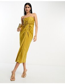 ASOS DESIGN - Vestito midi a fascia in raso color oro con incrocio sul davanti
