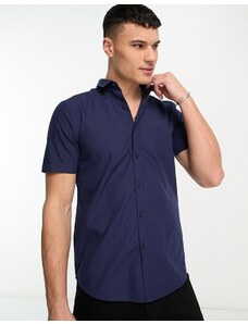 New Look - Camicia a maniche corte in popeline blu navy