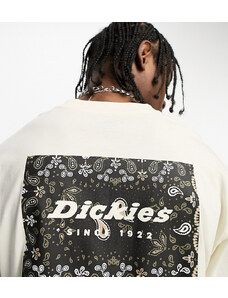 Dickies - Reworked - T-shirt bianco sporco con riquadro con motivo cachemire stampato sul retro - In esclusiva per ASOS