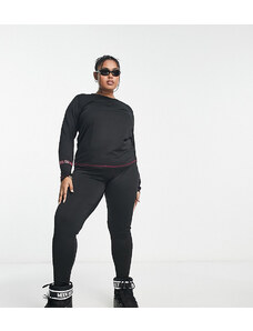 Threadbare Plus - Set base layer da sci con leggings con fascia ampia in vita e top a maniche lunghe nero