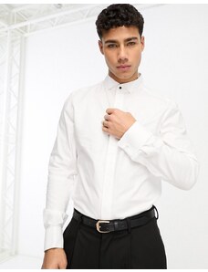 ASOS DESIGN - Camicia vestibilità classica elegante con colletto diplomatico in tessuto testurizzato Oxford facile da stirare-Bianco