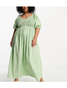 ASOS Curve ASOS DESIGN Curve - Vestito midi in cotone verde salvia arricciato stile corsetto