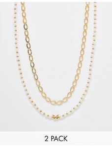 DesignB London - Confezioni multipack di collane dorate a catenina e con perle-Oro