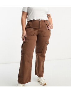 Don't Think Twice DTT Plus - Molly - Jeans cargo a vita alta con fondo ampio color cioccolato-Brown
