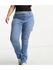 Don't Think Twice DTT Plus - Phoebe - Jeans a fondo ampio blu a vita alta con cintura