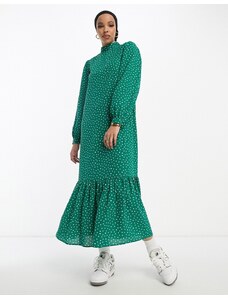 ASOS DESIGN - Vestito grembiule lungo accollato verde a pois-Multicolore