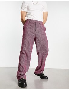 ASOS DESIGN - Pantaloni eleganti larghi in misto lana bordeaux con motivo pied de poule-Rosso