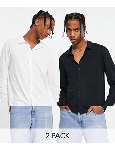 ASOS DESIGN - Confezione da 2 camicie a maniche lunghe in jersey bianca e nera-Multicolore