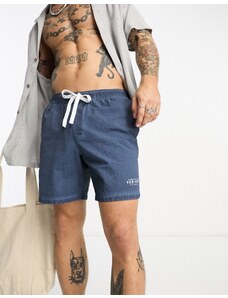 ASOS DESIGN - Pantaloncini da bagno lunghezza media blu navy con stampa