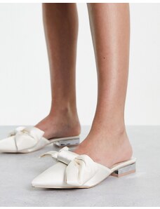 Be Mine - Alezae - Pantofole da sposa aperte dietro color avorio con fiocco sul davanti-Bianco