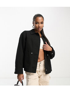 ASOS Petite ASOS DESIGN Petite - Camicia giacca in cotone leggero nero con tasche-Black