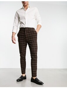 ASOS DESIGN - Pantaloni eleganti affusolati marroni a quadri ampi in misto lana-Marrone