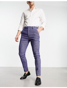 ASOS DESIGN - Pantaloni super skinny eleganti in misto lana blu navy a quadri micro