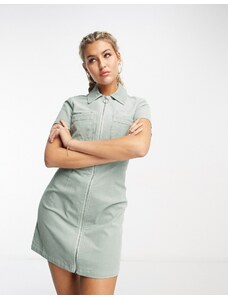 ASOS DESIGN - Vestito camicia corto a coste verde salvia con zip