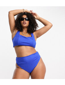 ASOS Curve ASOS DESIGN Curve - Slip bikini mix and match sgambati a vita alta blu cobalto a coste