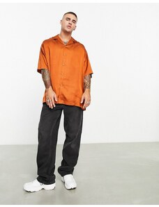 ASOS DESIGN - Camicia stile bowling in raso color ruggine-Arancione