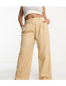 In The Style Plus x Georgia Louise - Pantaloni sartoriali a vita alta color crema gessato-Multicolore