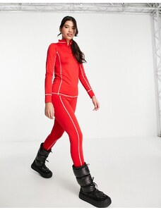Threadbare - Completo base layer da sci rosso con top accollato a maniche lunghe e leggings