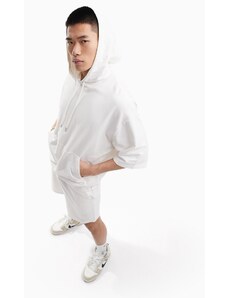 ASOS DESIGN - Tuta sportiva bianco tenue con felpa a maniche corte oversize con cappuccio e pantaloncini slim