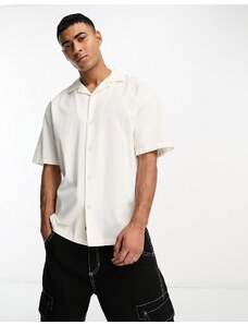 Pull&Bear - Camicia bianca in lino con colletto a rever-Bianco