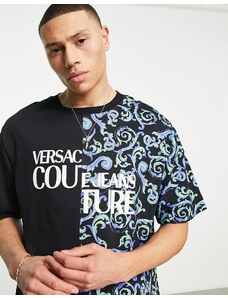 Versace Jeans Couture - T-shirt oversize nera con stampa combinata-Black