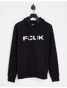 French Connection FCUK - Felpa con cappuccio nera con logo grande-Nero