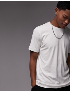 Topman - T-shirt in cotone écru a coste vestibilità classica-Bianco