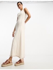 ASOS DESIGN - Vestito lungo senza maniche color crema con cuciture a contrasto-Bianco