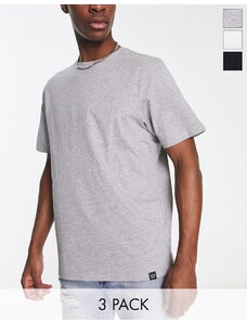 Pull&Bear - Confezione da 3 t-shirt basic nera, bianca e grigia-Black