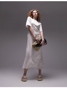 Topshop - Vestito midi in raso di misto lino color avorio con cut-out-Bianco