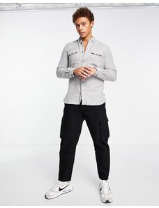 French Connection - Camicia di flanella a maniche lunghe con 2 tasche grigio chiaro