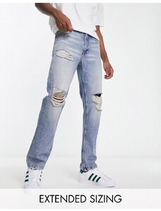 ASOS DESIGN - Jeans dritti lavaggio blu chiaro con strappi vistosi
