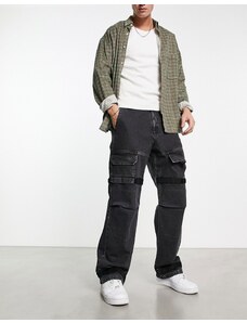 ASOS DESIGN - Jeans a fondo ampio nero slavato stile cargo-Black