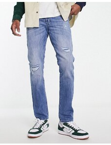 Jack & Jones Intelligence - Glenn - Jeans slim lavaggio chiaro con dettagli strappati e riparati-Blu
