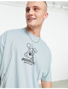 ASOS DESIGN - T-shirt oversize grigia con stampa di cane sul petto-Grigio
