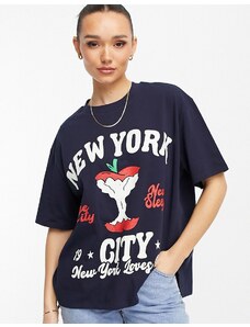 ASOS DESIGN - T-shirt pesante oversize blu navy con stampa di mela a tema New York