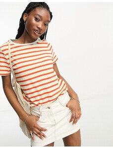 Wrangler - T-shirt girocollo a righe arancioni con logo-Multicolore